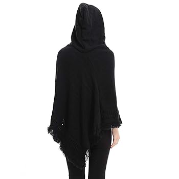 SUZALA Women Tassel Hooded Cape Ponchos Shawls Knitted Wrap